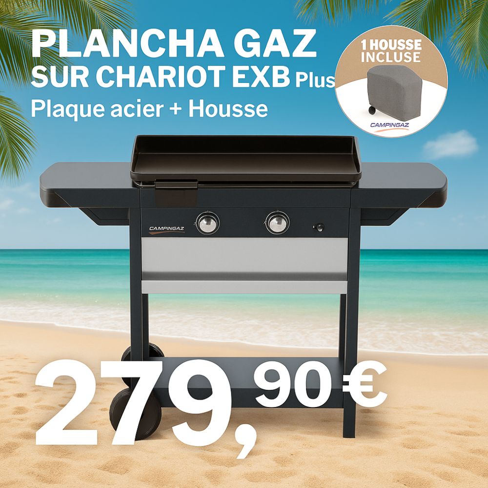 PLANCHA GAZ SUR CHARIOT EXB Plus Plaque acier+Housse_ CAMPINGAZ 3000006753